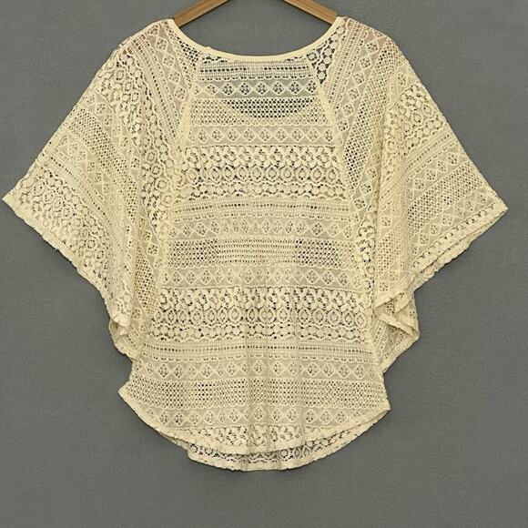 Vintage Y2K Womens Top M‎ Ivory Crochet Lace Sheer Flowy Poncho Western Boho - Picture 4 of 10